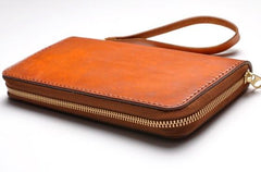 Handmade Leather Wristlet Wallet Mens Long Wallet Cool Long Clutch Wallet for Men