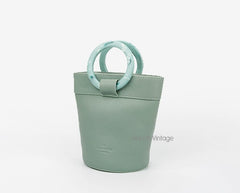 Cute Green Leather Womens Mini Bucket Purse Handbag Barrel Shoulder Bag for Women