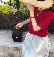 Cute Leather Black Womens Mini Box Purse Handbag Barrel Shoulder Bag for Women