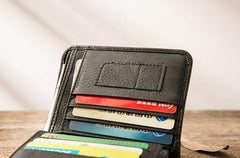 Black Cool Leather Mens Small Wallet Trifold Vintage billfold Wallet for Men