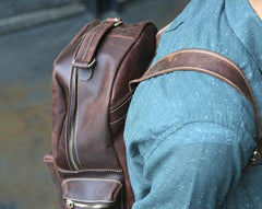 Vintage Coffee Mens Leather Backpack Travel Backpacks Laptop Backpack for men