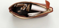 Vintage LEATHER Womens Zipper Wallet Change Wallet Makeup Pouches FOR Women