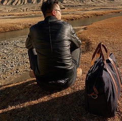 Mens Leather Canvas Travel Bag Canvas Handbag Canvas Weekender Bag for Men