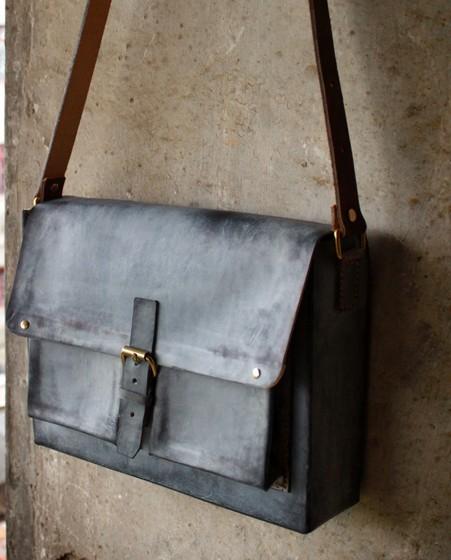 Handmade Vintage Leather Mens Cool Messenger Bags Gray Shoulder Bag for Men
