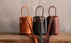 Cute LEATHER WOMEN Barrel Bag Small Bucket Purse Handbag SHOULDER Purses FOR WOMEN