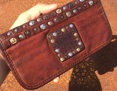 Handmade Genuine Rock Punk Leather Mens Cool Long Wallet Wristlet Bifold Clutch Wallet for Men