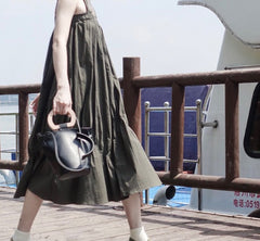 Cute Leather Black Womens Mini Bucket Purse Handbag Barrel Shoulder Bag for Women