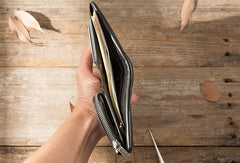 Black Leather Mens Small Wallets Trifold Vintage billfold Wallet for Men