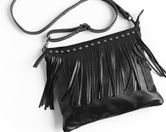 Vintage WOMENs LEATHER Tassels Shoulder Bag Handmade Crossbody Purse With tassels