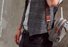 Cool Gray Canvas Mens Sling Bag Chest Bag One Shoulder Packs for men