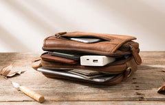 Cool Leather Mens Small Side Bag Messenger Bags Shoulder Bags for Men