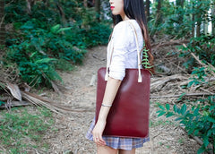 Handmade Leather Red Womens Slim Tote Shoulder Tote Bag for Women