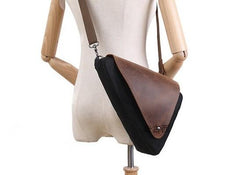 Mens Waxed Canvas Leather Triangular Side Messenger Bag Canvas Courier Bags for Men