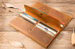 Vintage Slim long Wallet Leather Mens Tan Wallet Long Wallet for Men