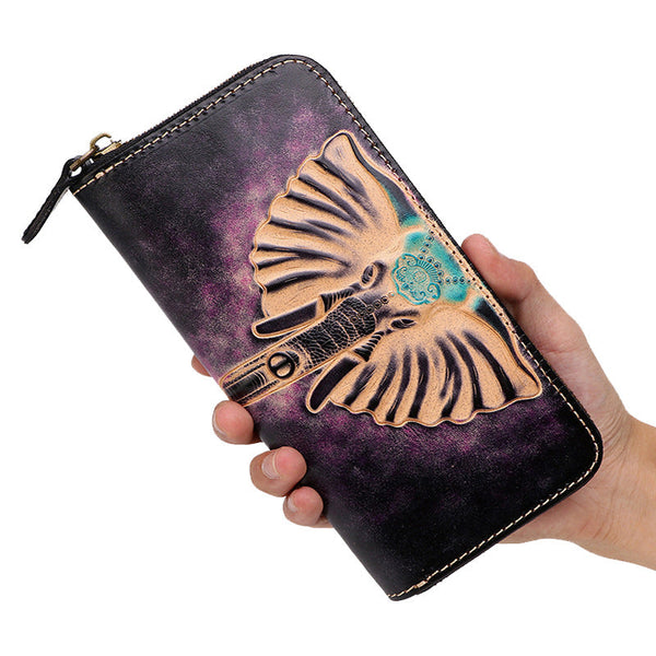 Black Tooled Ganesha Elephant God Leather Wallets - Back View