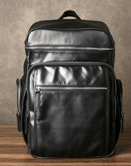 Black Leather Mens Backpack Cool Travel Backpack Hiking Backpack for men