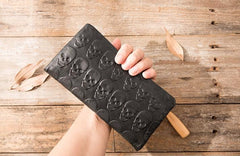 Cool Black Skull Leather Mens Long Wallet Long Wallet for Men