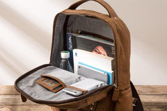 Brown Mens Leather Backpacks Travel Backpacks Laptop Backpack for men