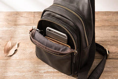 Leather Mens Black Shoulder Sling Backpack Sling Backpack Sling Bag for men