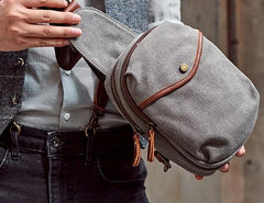 Cool Gray Canvas Mens Sling Bag Chest Bag One Shoulder Packs for men