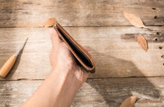 Coffee Cool Leather Mens Slim Small Wallets Bifold Vintage billfold Wallet for Men
