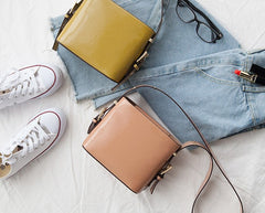 Cute Leather Womens Stylish Bucket Shoulder Bag Barrel Crossbody Purse for Women