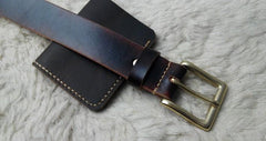 Handmade Vintage Red Brown Leather Mens Belt Leather Belt for Men