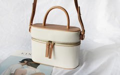 Cute Leather White Womens Mini Box Purse Handbag Barrel Shoulder Bag for Women