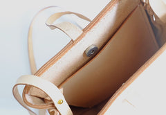 Handmade Leather Beige Womens Bucket Purses Barrel Shoulder Bags for Women