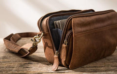 Cool Small Mens Leather Camel Bag Messenger Bags Shoulder Bags  for Men