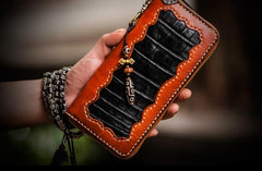 Handmade Leather Mens Chain Biker Wallet Cool Leather Wallet Long Wallets for Men