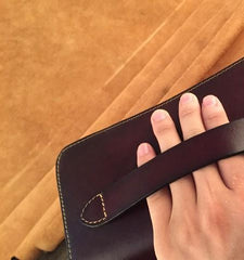 Handmade Genuine Leather Mens Clutch Cool Long Wallet Skull Zipper Clutch Wristlet Wallet for Men