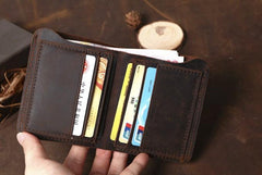 Cool Coffee Leather Mens Small Wallets Bifold Vintage Slim billfold Wallet for Men