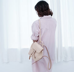 Handmade Leather Beige Womens Backpack Travel Backpack School Backpack for Women