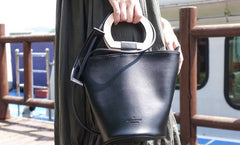 Cute Leather Black Womens Mini Bucket Purse Handbag Barrel Shoulder Bag for Women