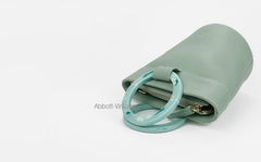 Cute Green Leather Womens Mini Bucket Purse Handbag Barrel Shoulder Bag for Women
