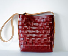 Vintage Leather Beige Braided Womens Crossbody Purse Shoulder Bag for Women
