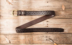 Handmade Cool Braided Leather Mens Belt Leather Belt for Men