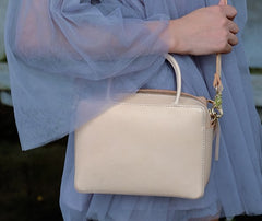 Handmade Leather Beige Womens Small Handbag Shoulder Bag Crossbody Purse for Women