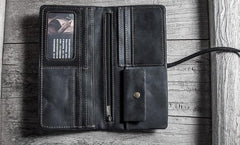 Vintage Leather Long Wallets for men Bifold Men Long Wallets