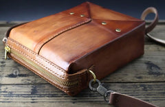 Handmade Vintage Brown Leather Mens Box Bag Shoulder Bag Messenger Bag for Men