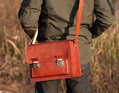 Handmade Vintage Coffee Leather Mens Camera Shoulder Bags Camera Messenger Bag for Men