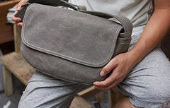 Mens Canvas Gray Cool Messenger Bag Side Bag Shoulder Bag for Men