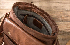 Cool Small Leather Coffee Mens Messenger Bags Shoulder Bags for Men