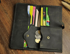 Vintage Slim Leather Long Wallet for Men Bifold Coffee Wallet