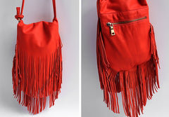 Handmade WOMENs LEATHER Tassels Shoulder Bag Vintage Crossbody Purse With tassels