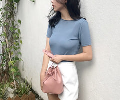 Stylish Leather Pink Womens Bucket Purse Crossbody Bag Barrel Shoulder Bag for Women