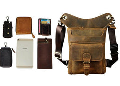 Cool Biker Leather Drop Leg Bag Mens Belt Pouch Waist Bag Shoulder Bag for Men