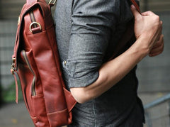 Red Brown Leather Mens Backpack Travel Backpacks Laptop Backpack for men