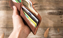 Brown Cool Leather Mens Small Wallet Bifold Vintage Slim billfold Wallet for Men
